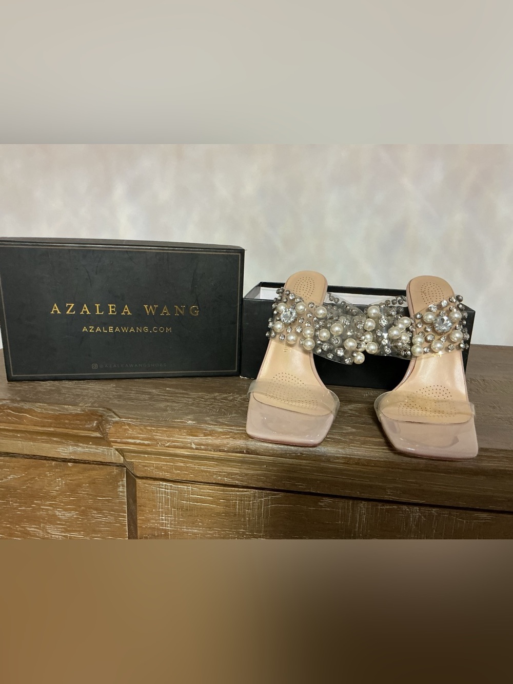 Azalea Wang Nude Pearl-Embellished Slide Mules